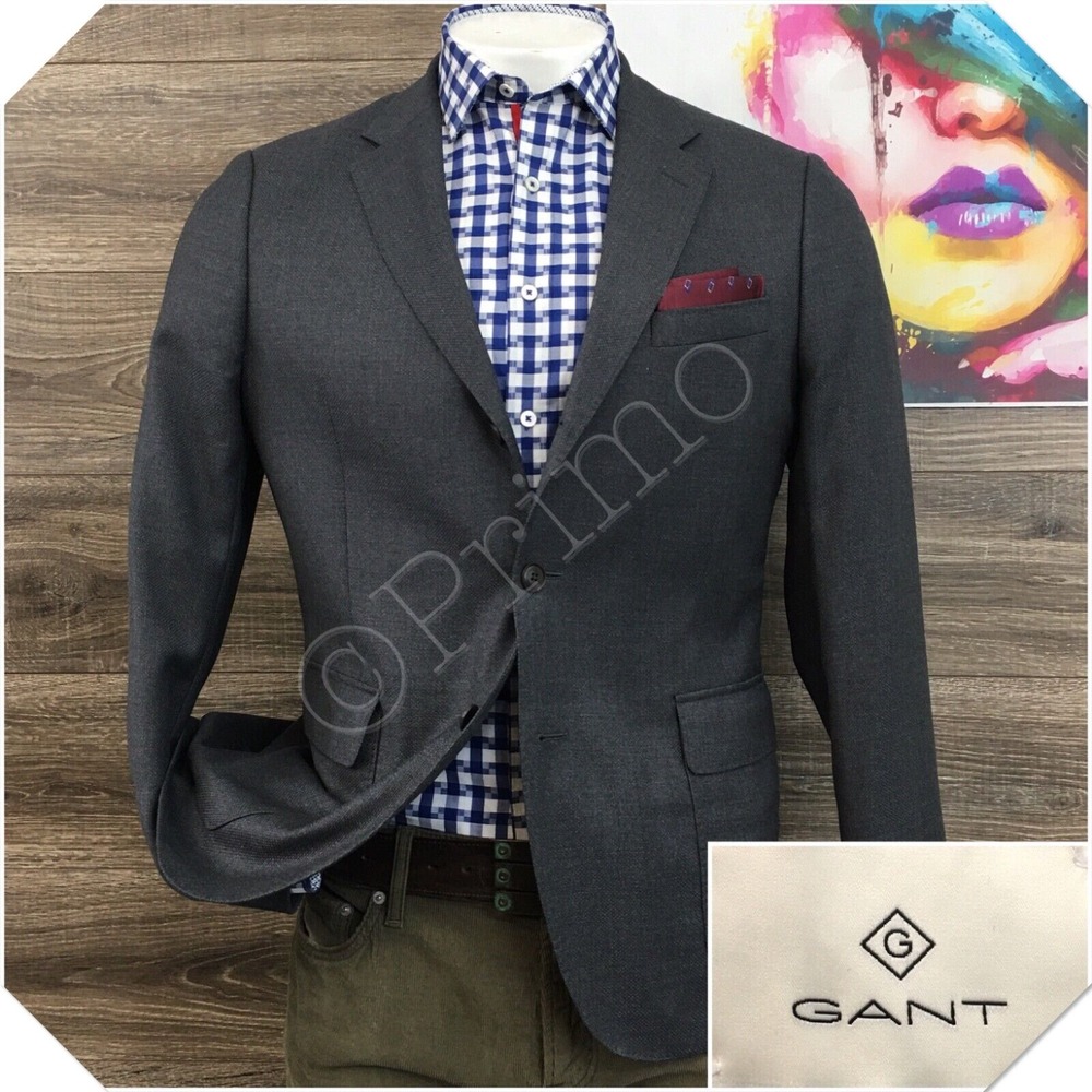 GANT Men Blazer Sport Coat Casual Jacket Size 40R Hopsack Traveler Wool Suit